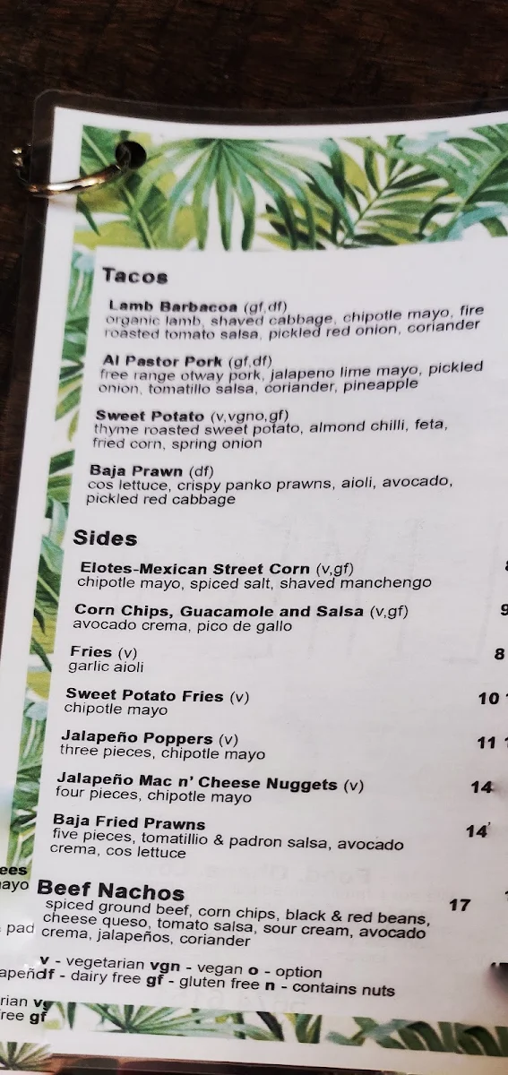 Menu, Lime and Co Cantina Food van