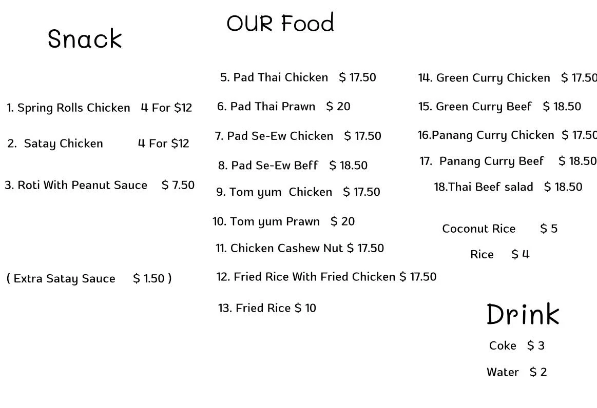 Menu, Pix Thai