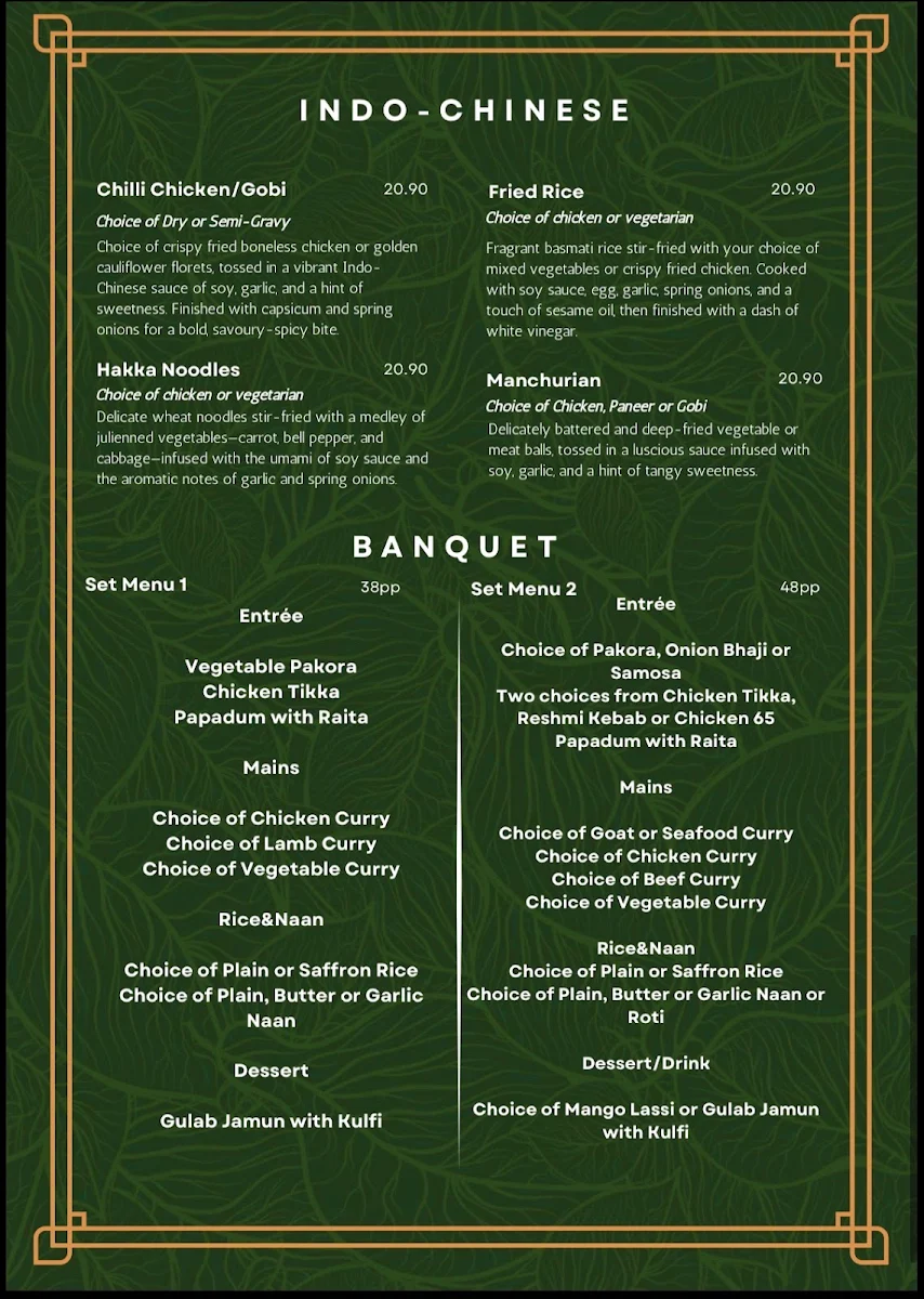 Menu, 7 Village Indian Restaurant