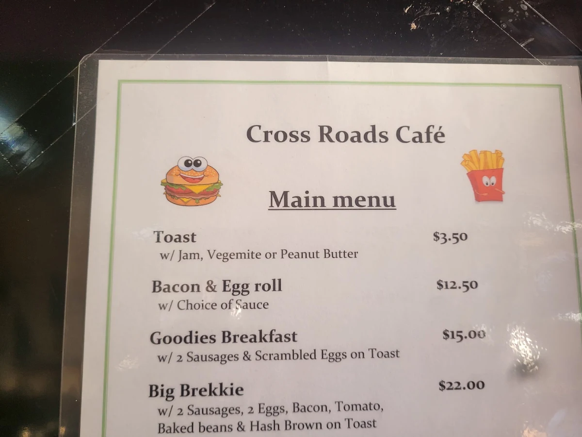 Menu, Crossroads Cafe Sofala