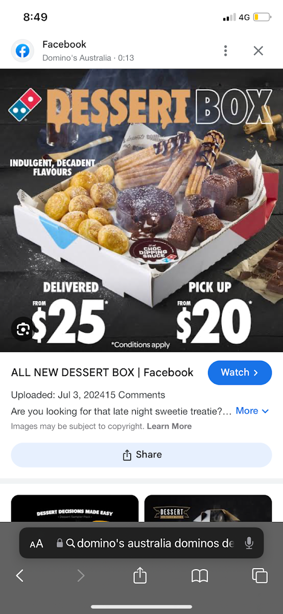 Menu, Domino's Pizza South Mackay