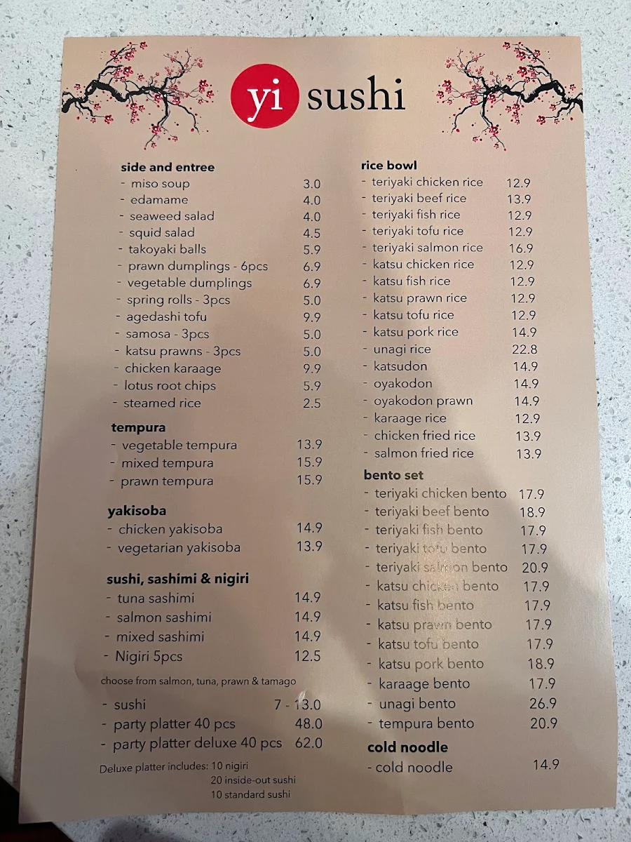 Menu, YI SUSHI