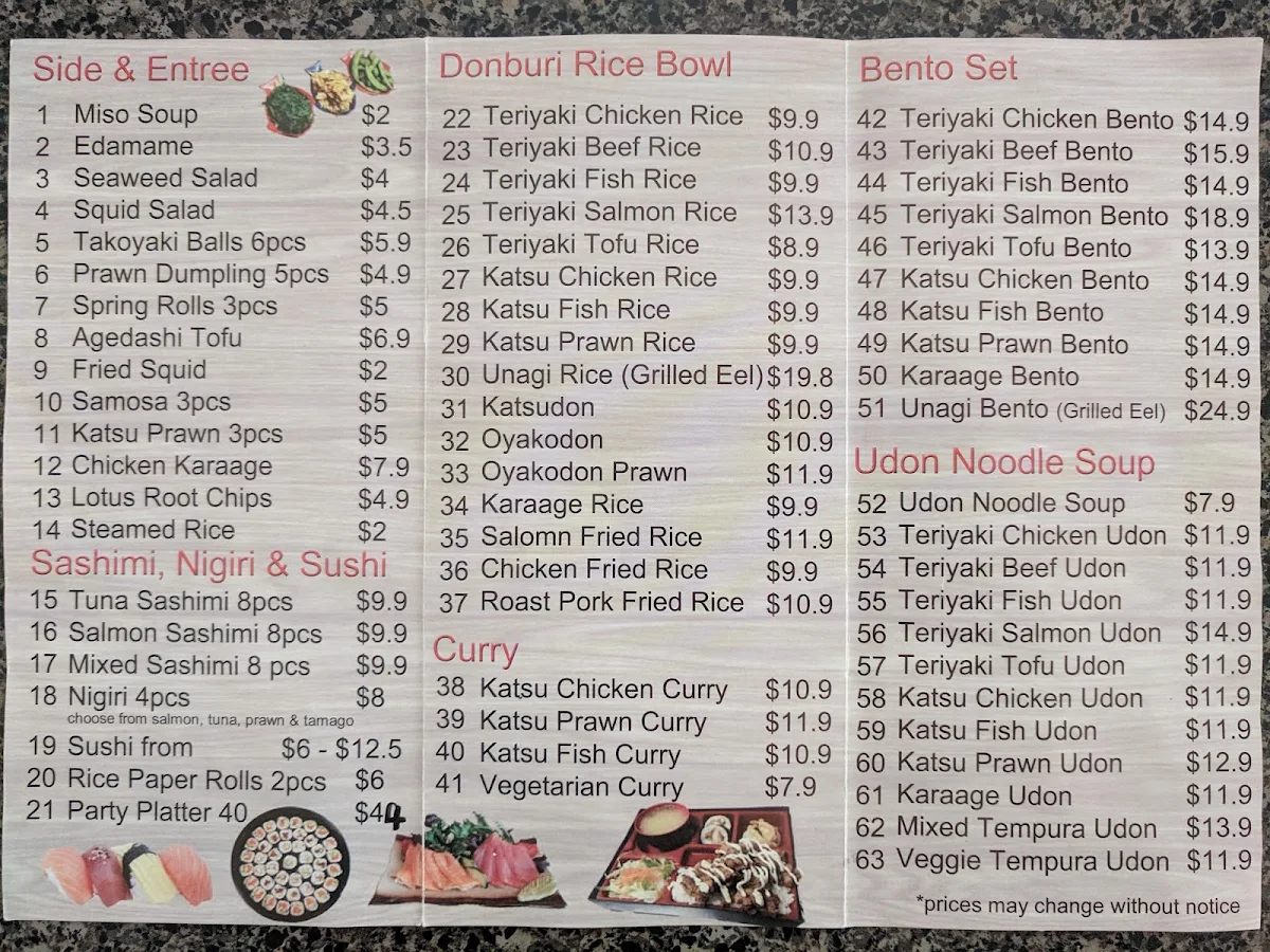 Menu, YI SUSHI