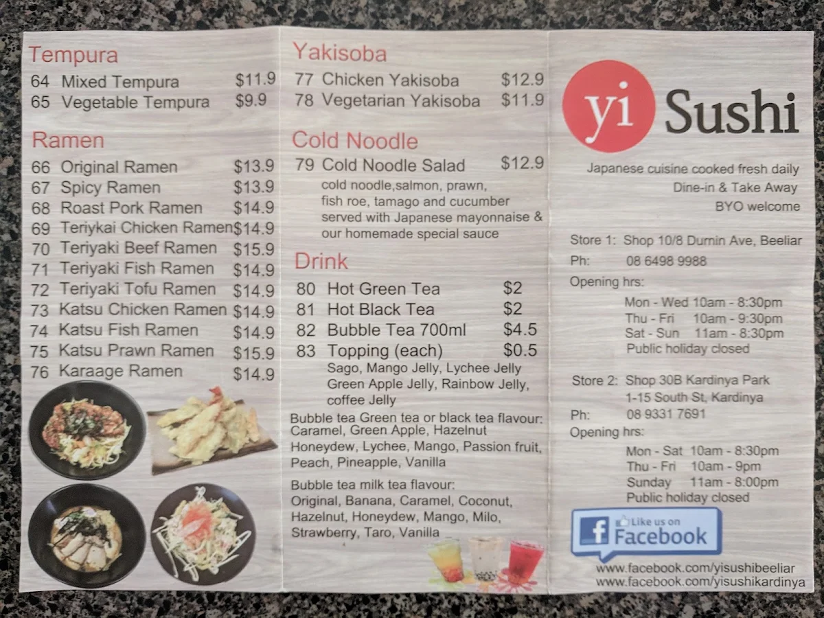 Menu, YI SUSHI