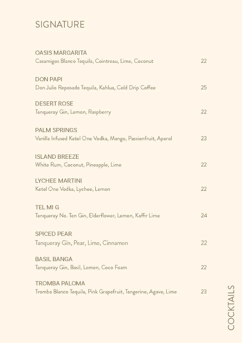 Menu, Sunsets Rooftop