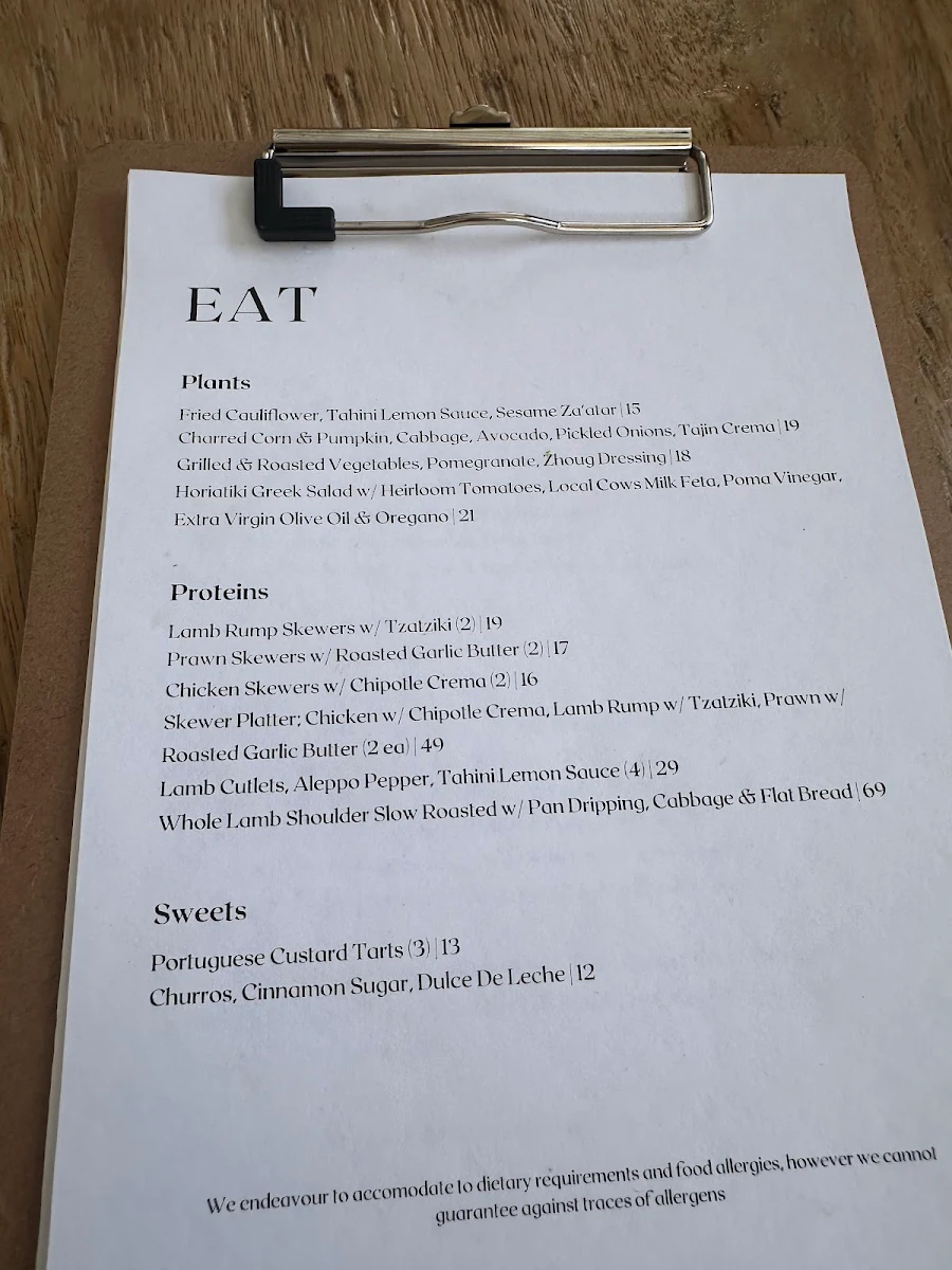 Menu, Sunsets Rooftop