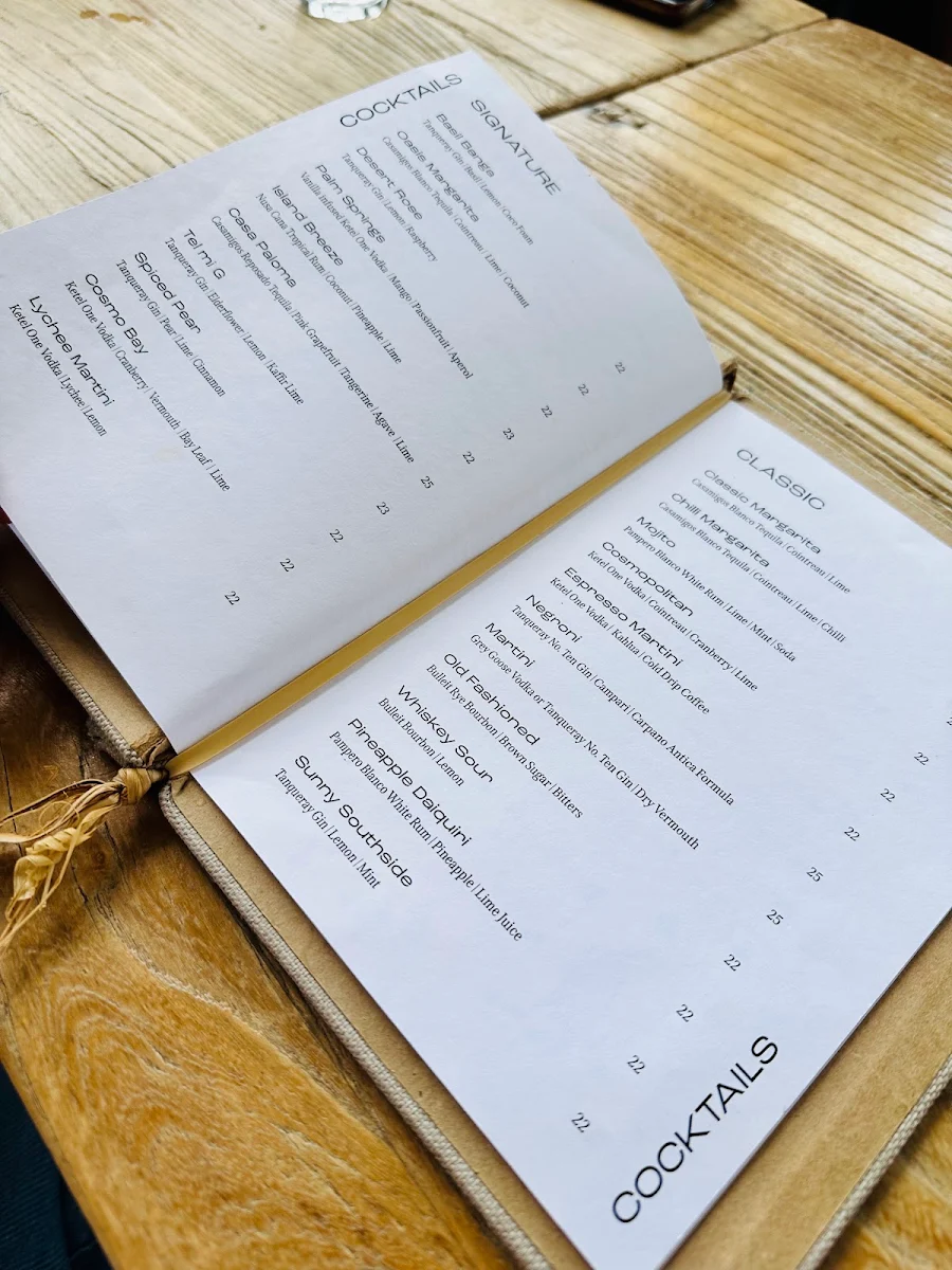 Menu, Sunsets Rooftop