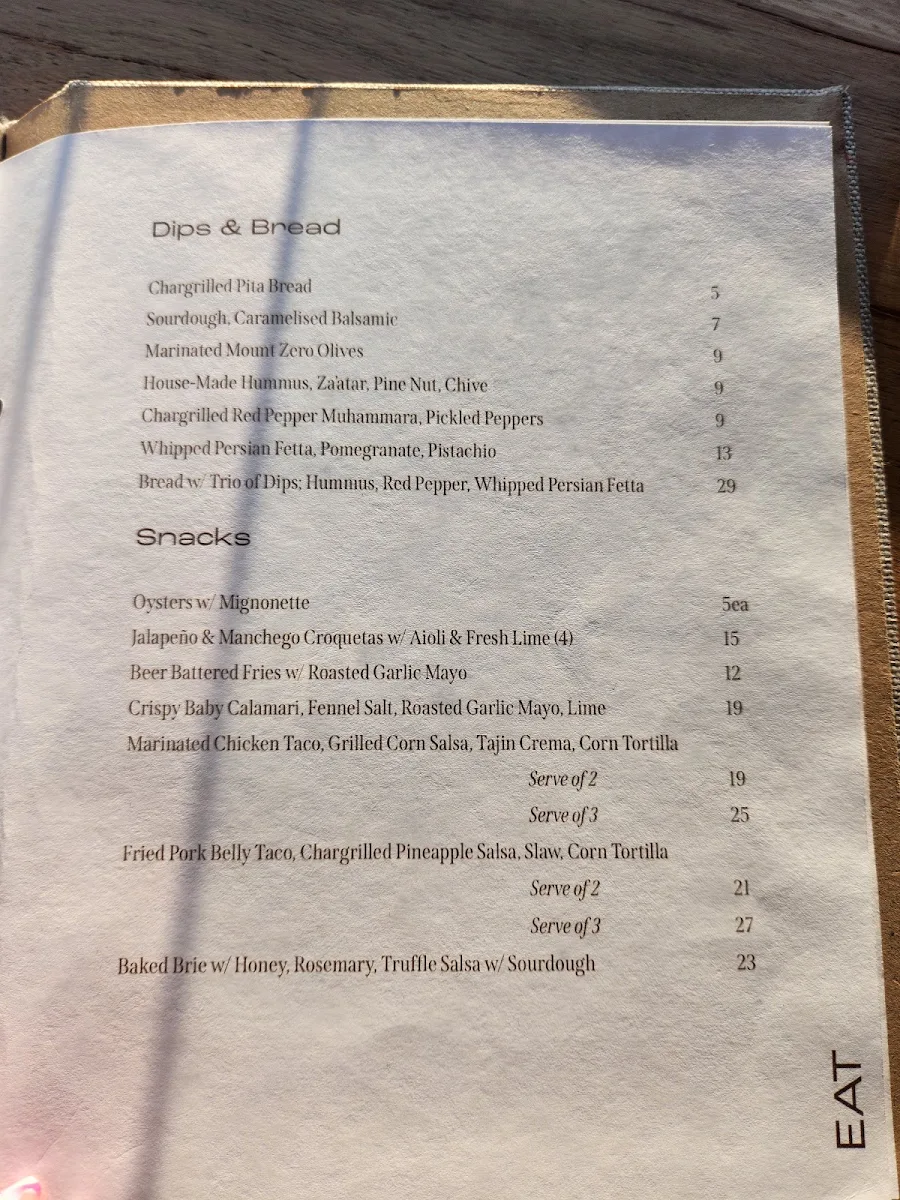 Menu, Sunsets Rooftop