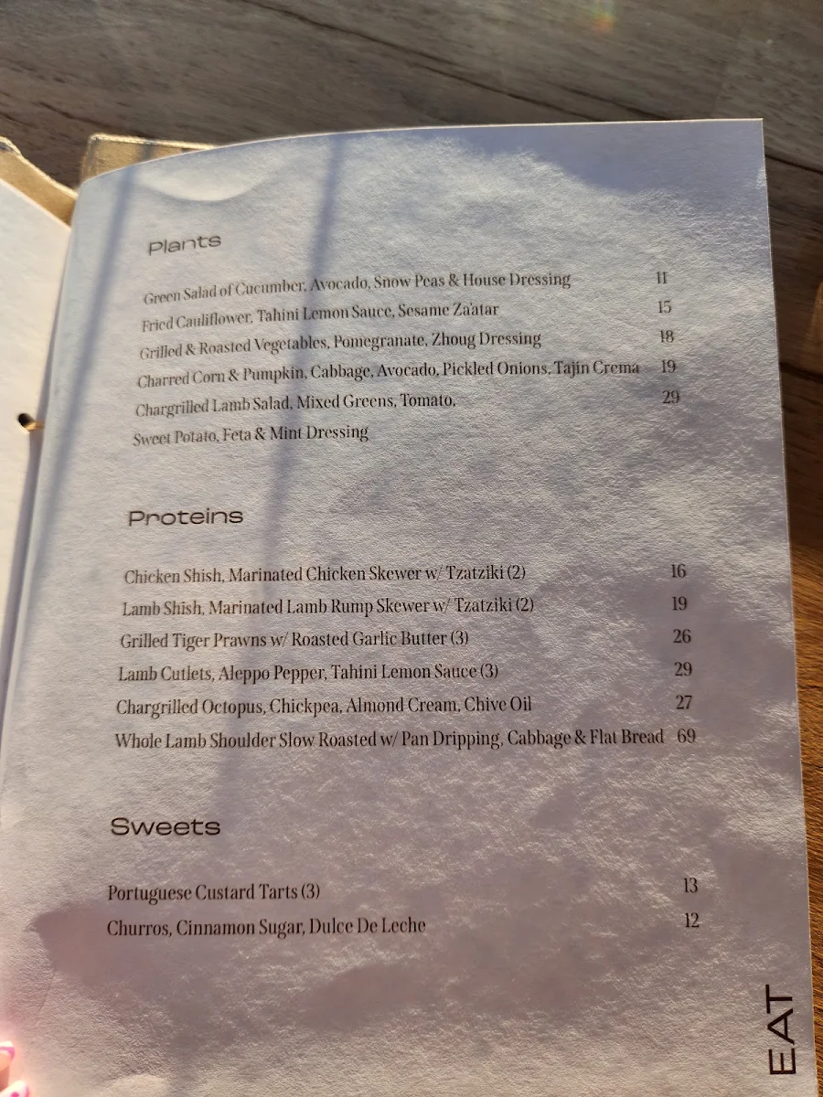 Menu, Sunsets Rooftop