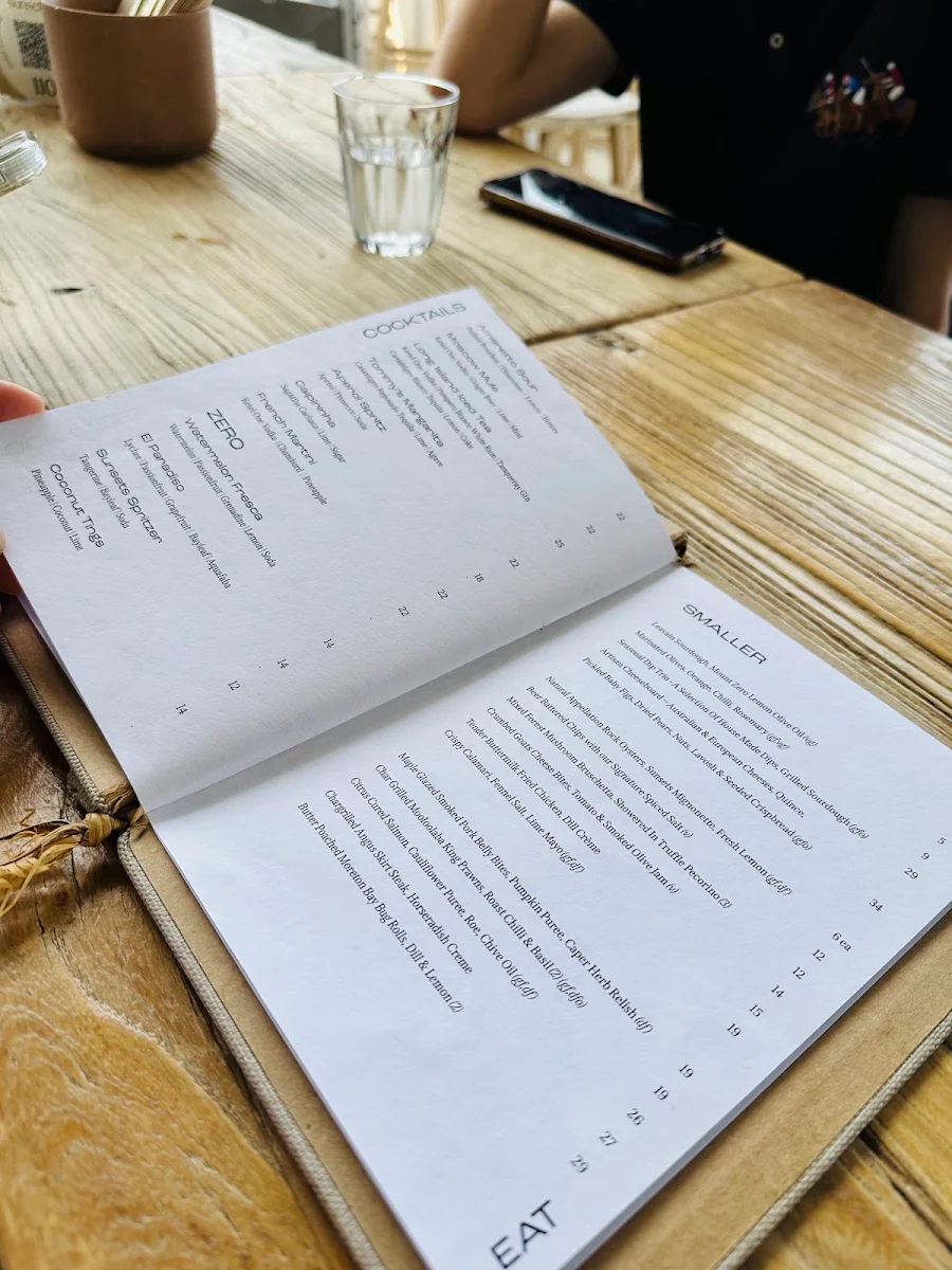 Menu, Sunsets Rooftop