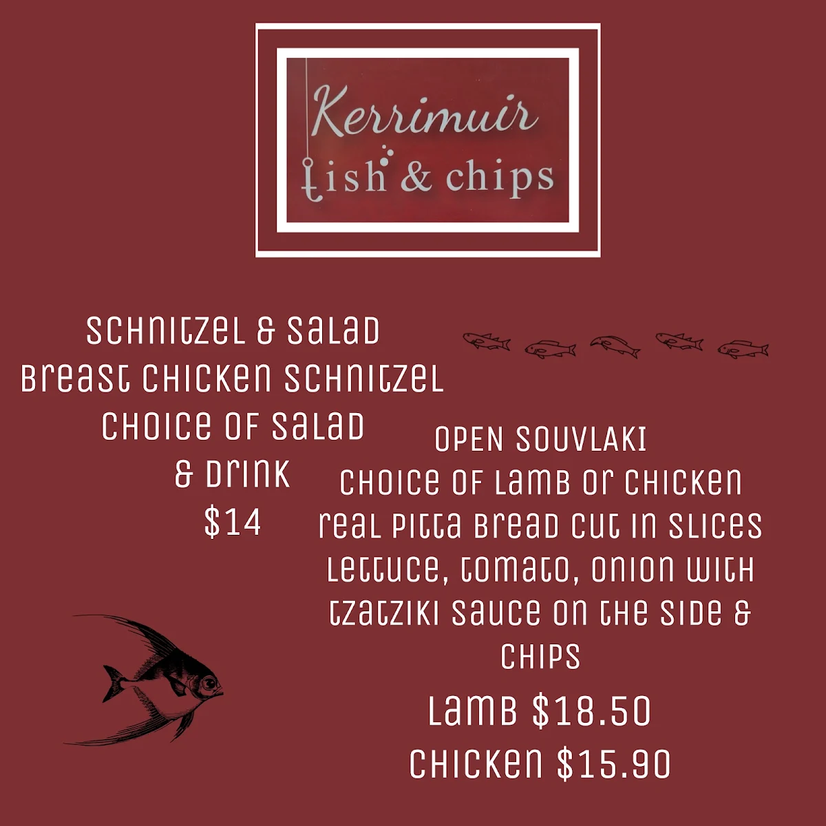 Menu, Kerrimuir Fish & Chips