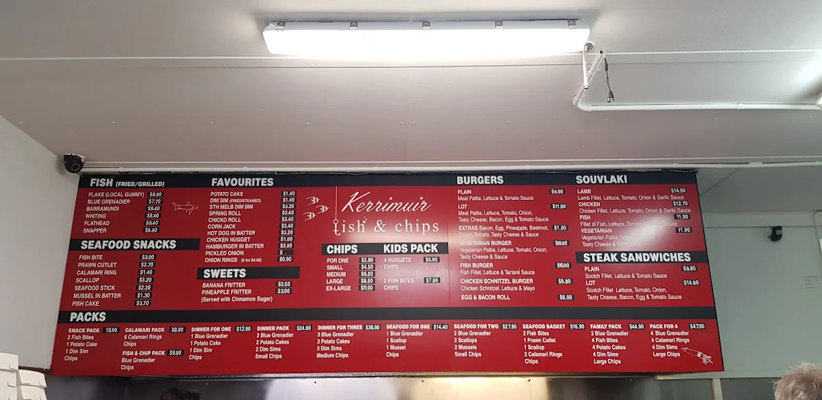 Menu, Kerrimuir Fish & Chips