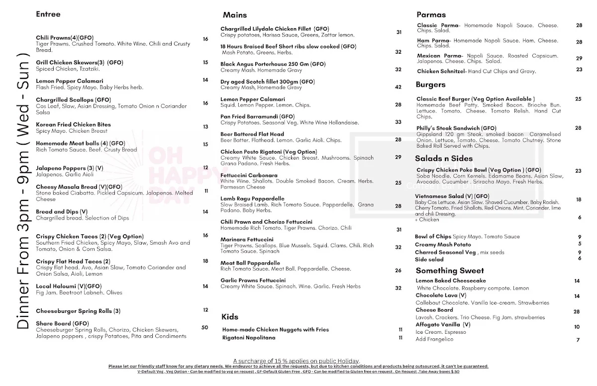 Menu, OHD Coffee | Bar | Diner