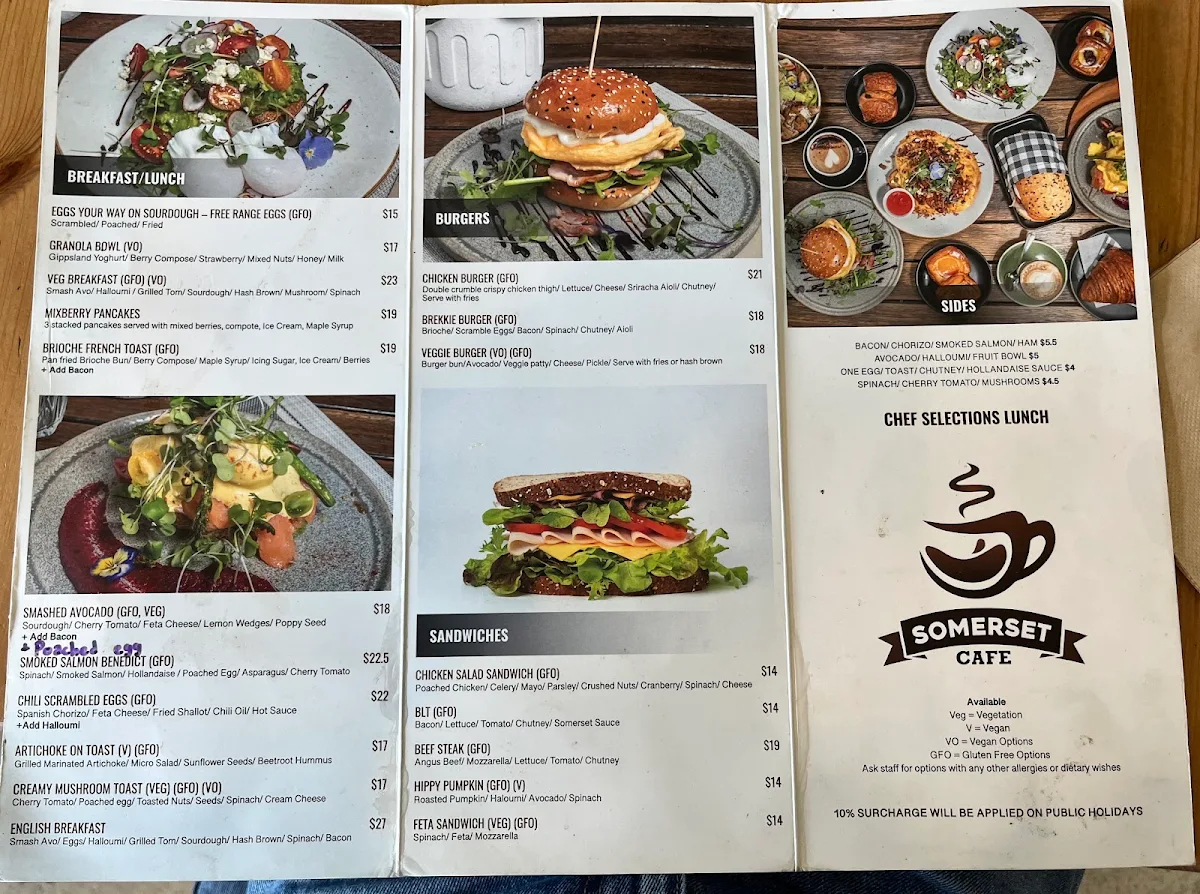 Menu, Somerset Cafe