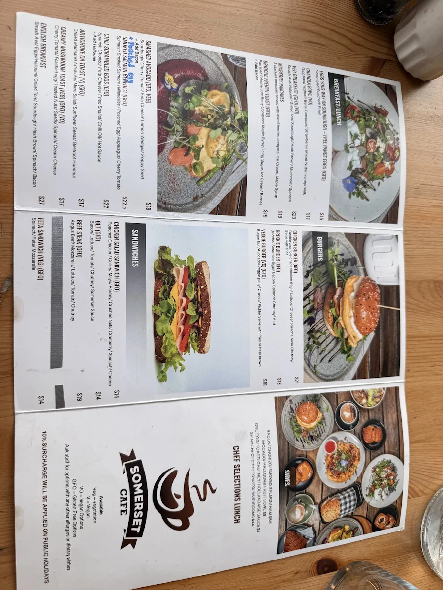 Menu, Somerset Cafe