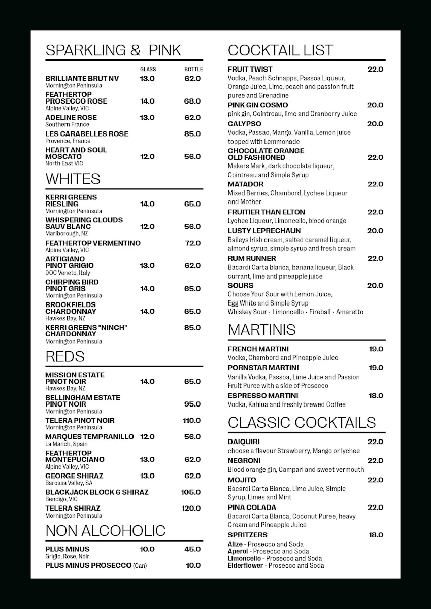 Menu, The Social on Main - Mornington