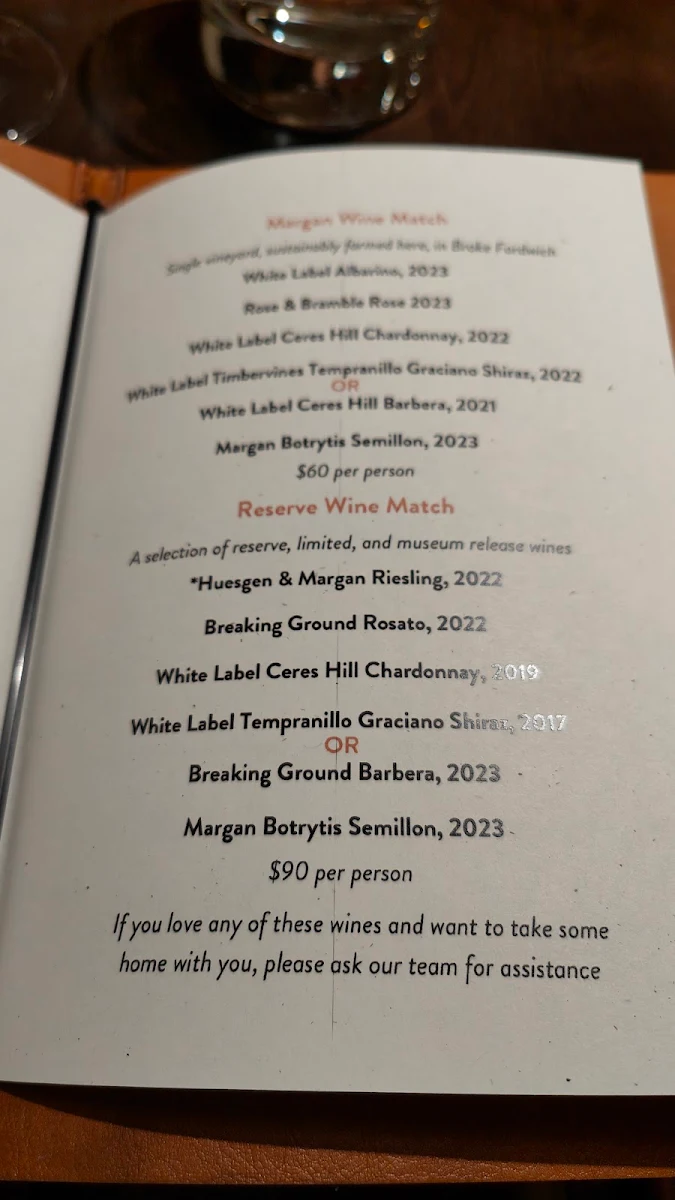Menu, Margan Wines and Restaurant