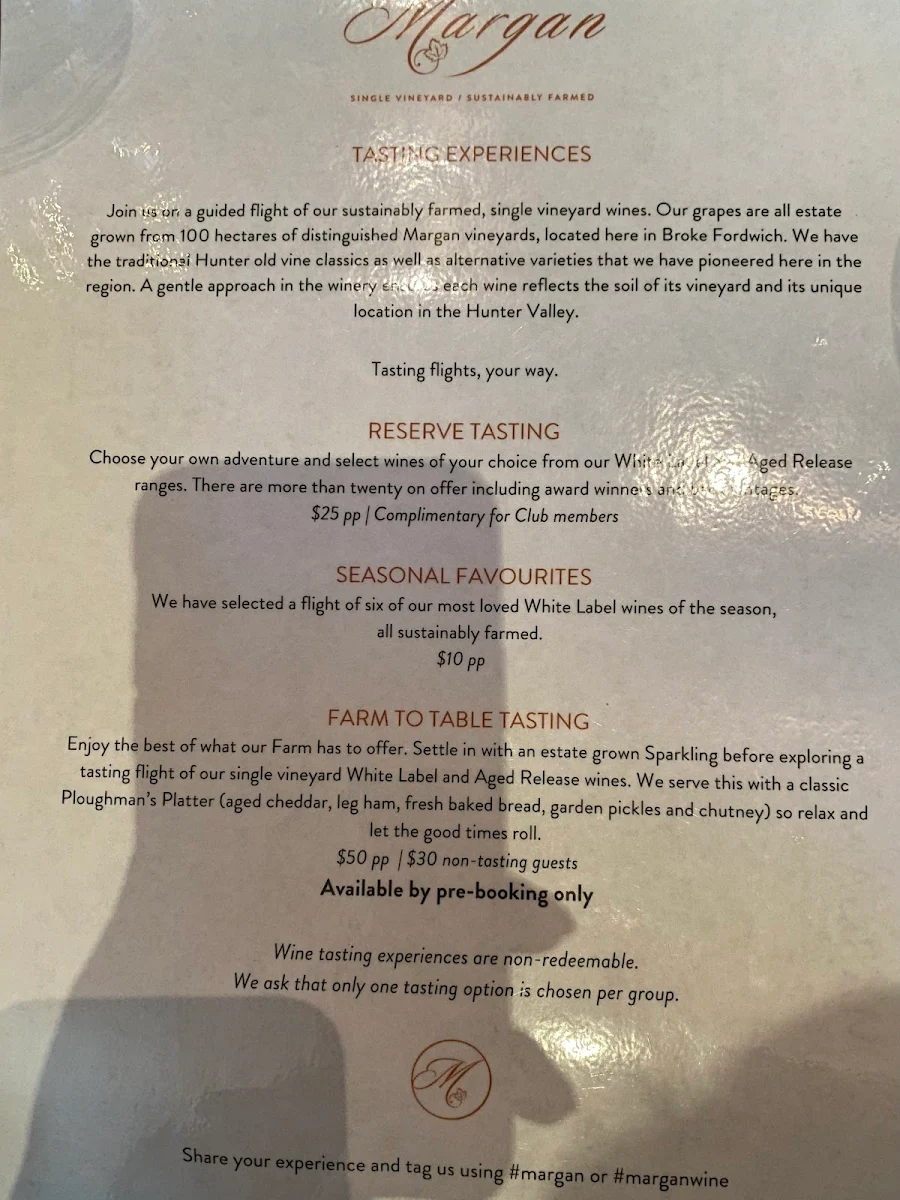 Menu, Margan Wines and Restaurant