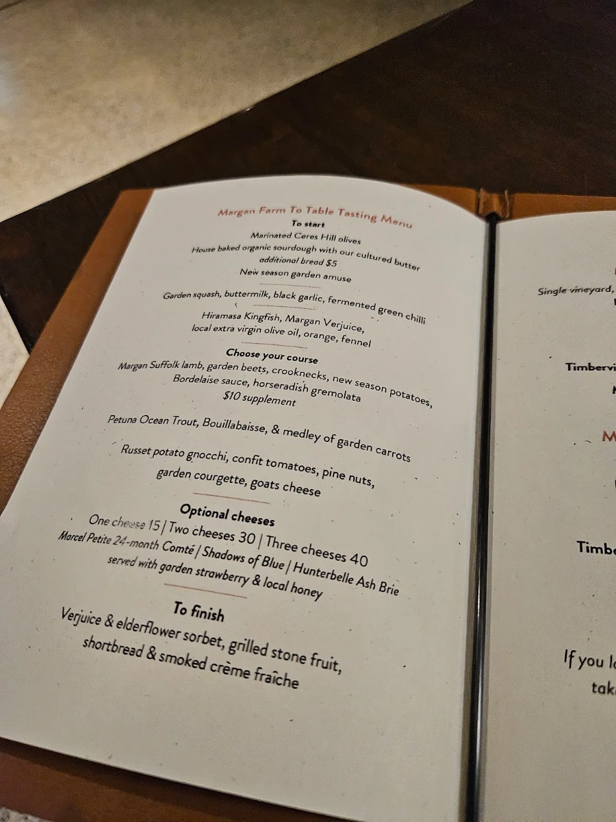 Menu, Margan Wines and Restaurant