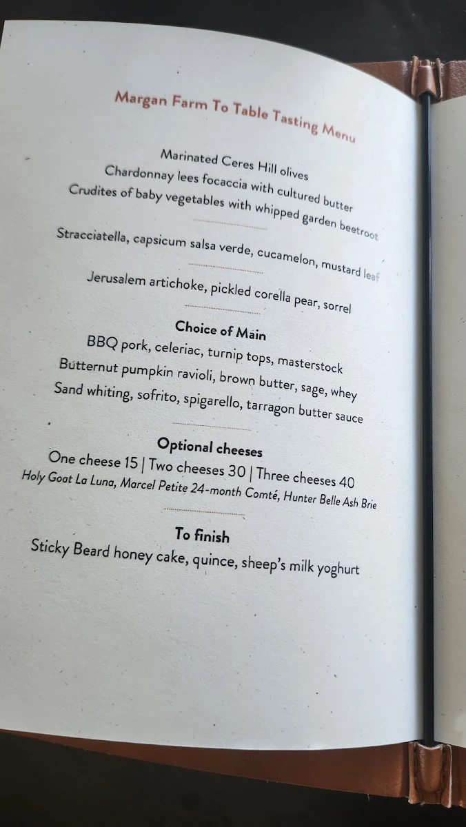 Menu, Margan Wines and Restaurant