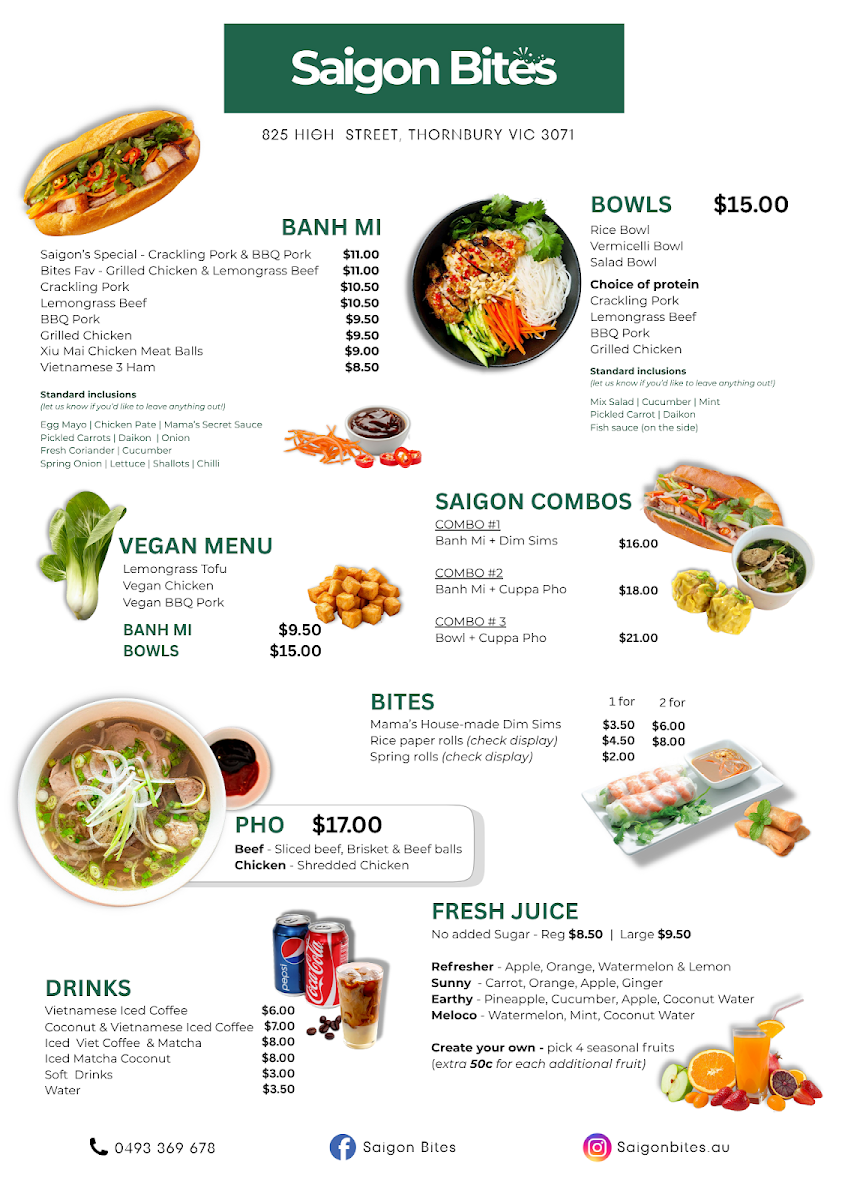 Menu, Saigon Bites