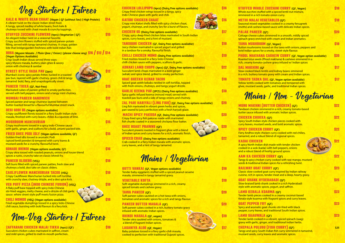 Menu, The Indian Eatery