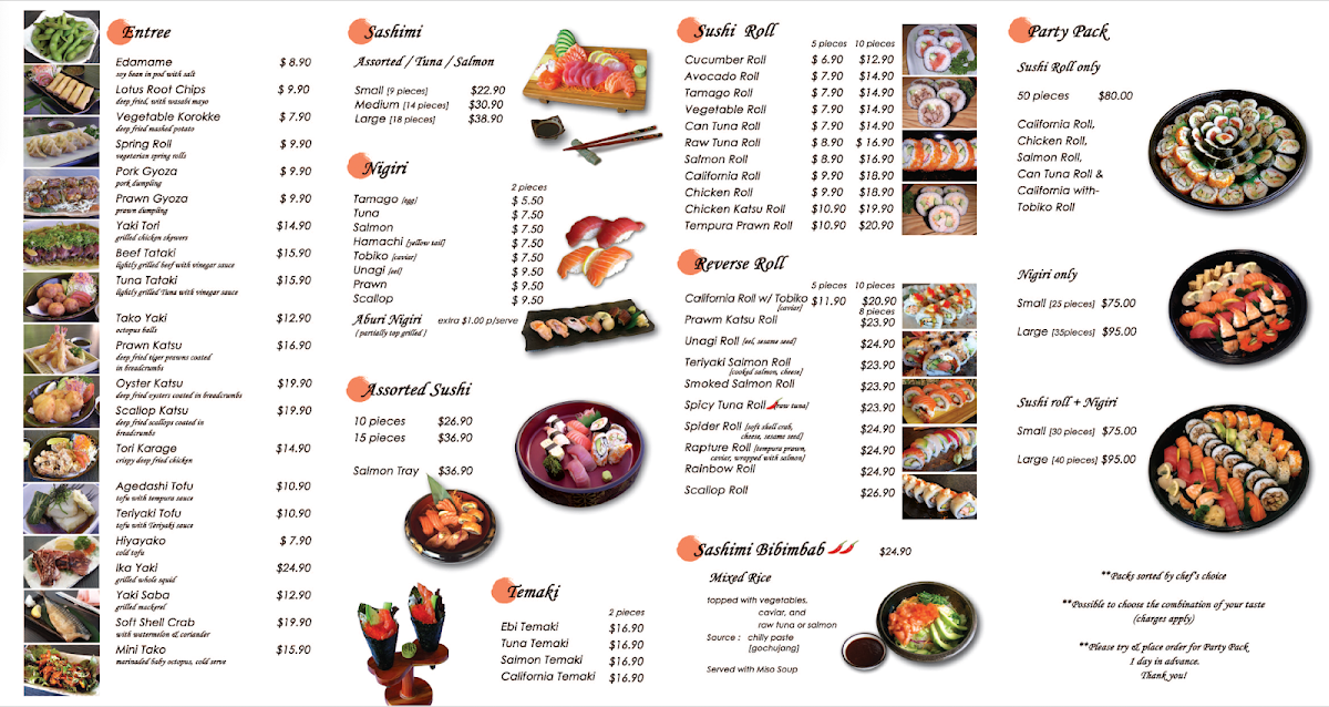 Menu, HANAMI Japanese Restaurant