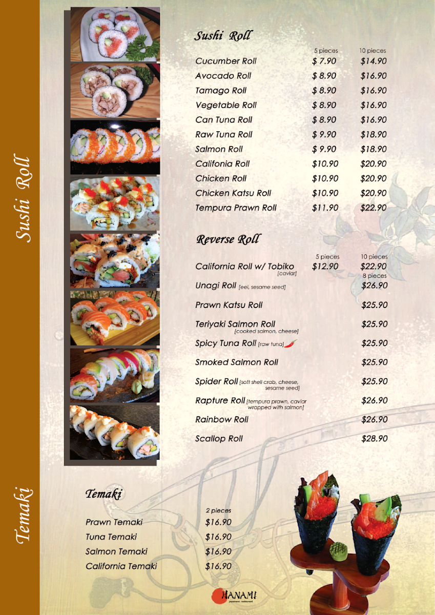 Menu, HANAMI Japanese Restaurant