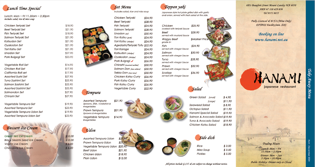 Menu, HANAMI Japanese Restaurant