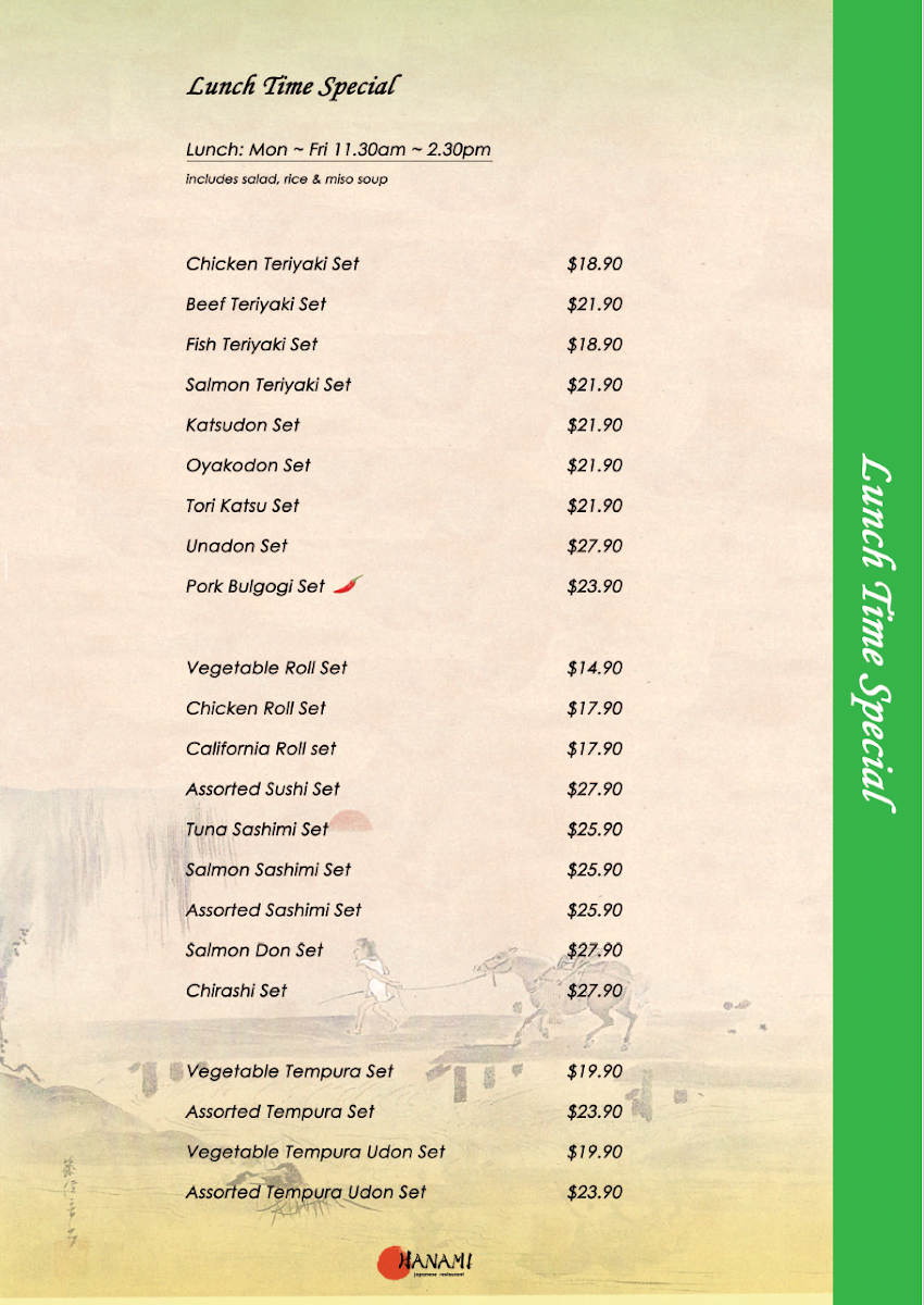 Menu, HANAMI Japanese Restaurant