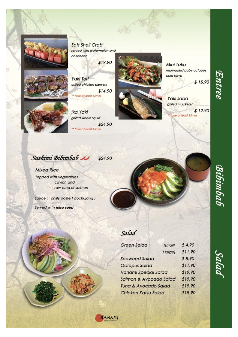 Menu, HANAMI Japanese Restaurant