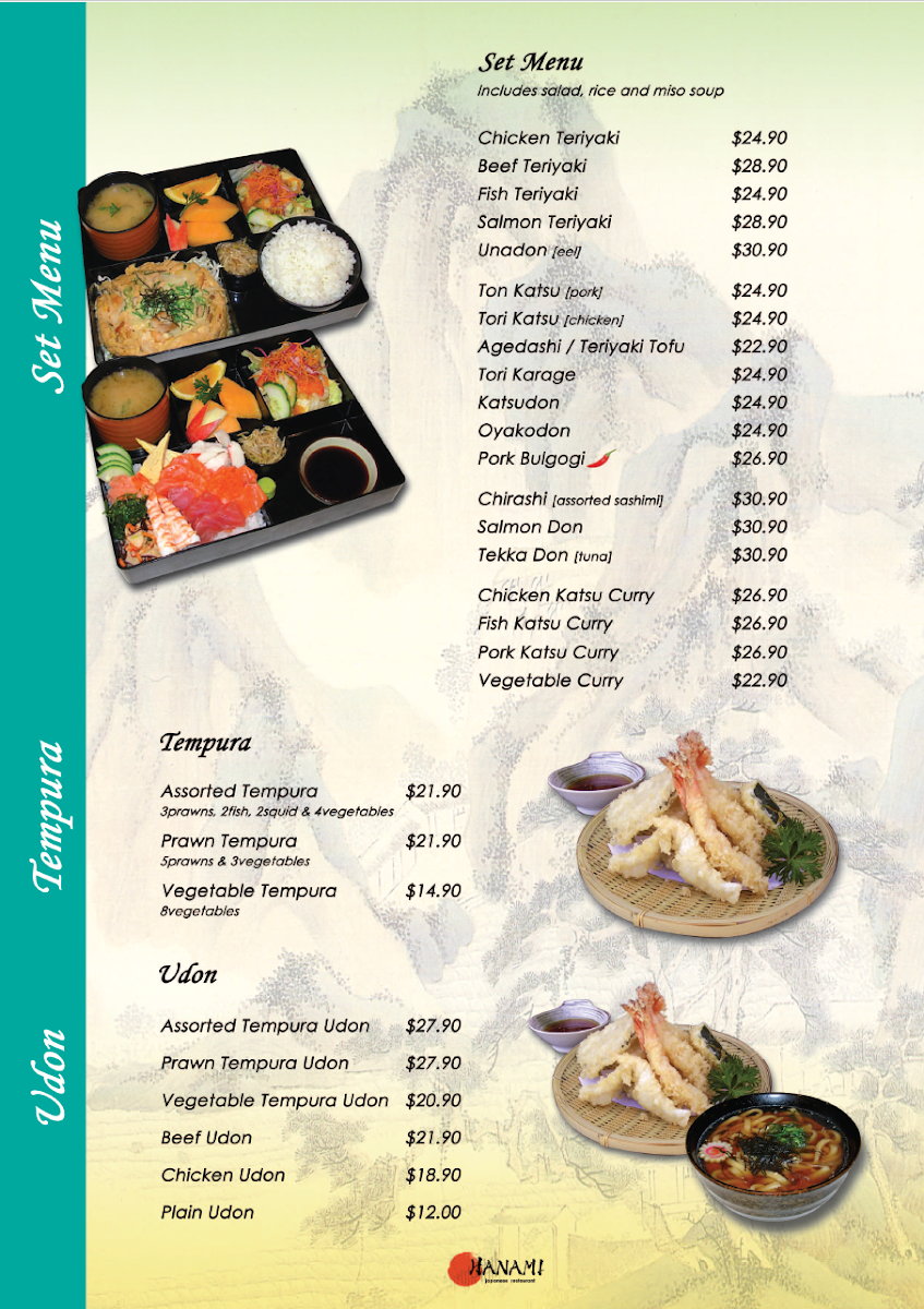Menu, HANAMI Japanese Restaurant