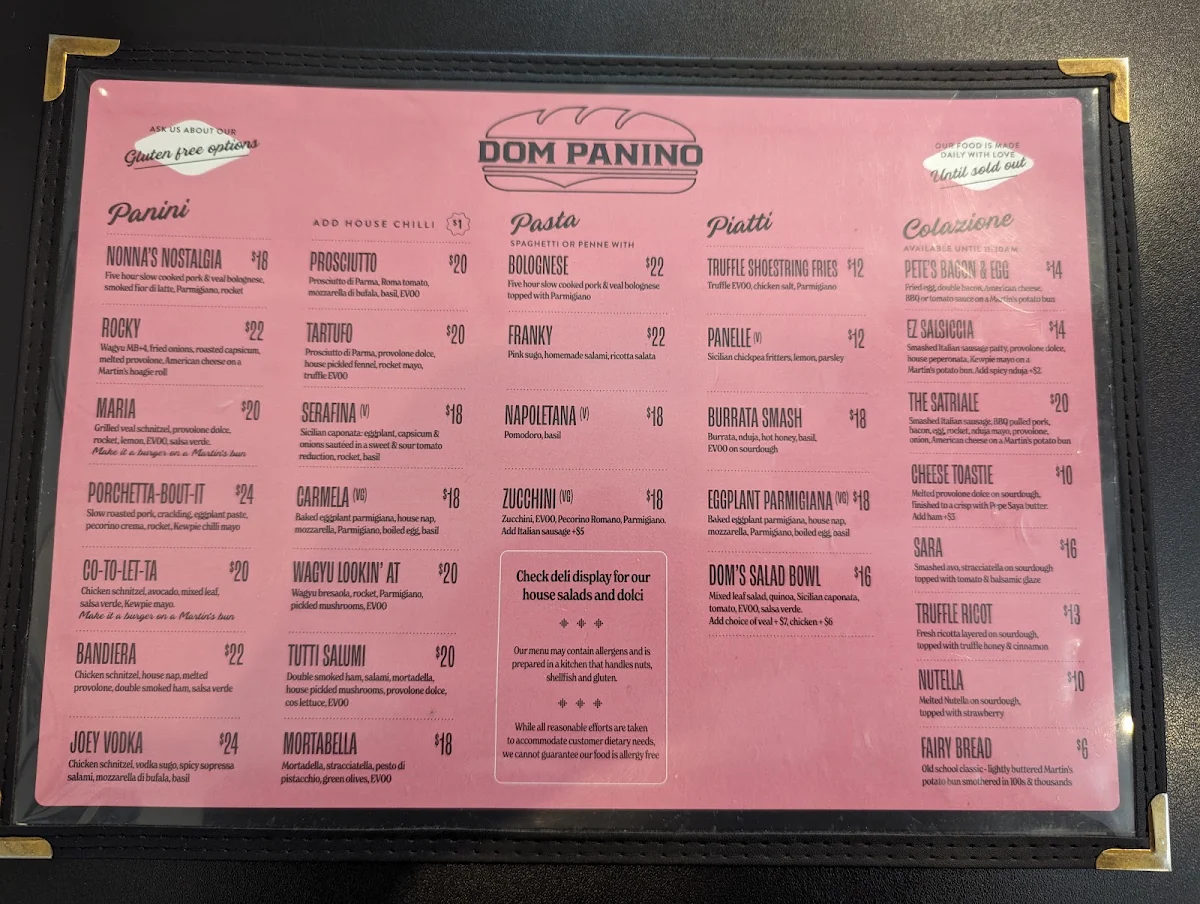 Menu, Dom Panino