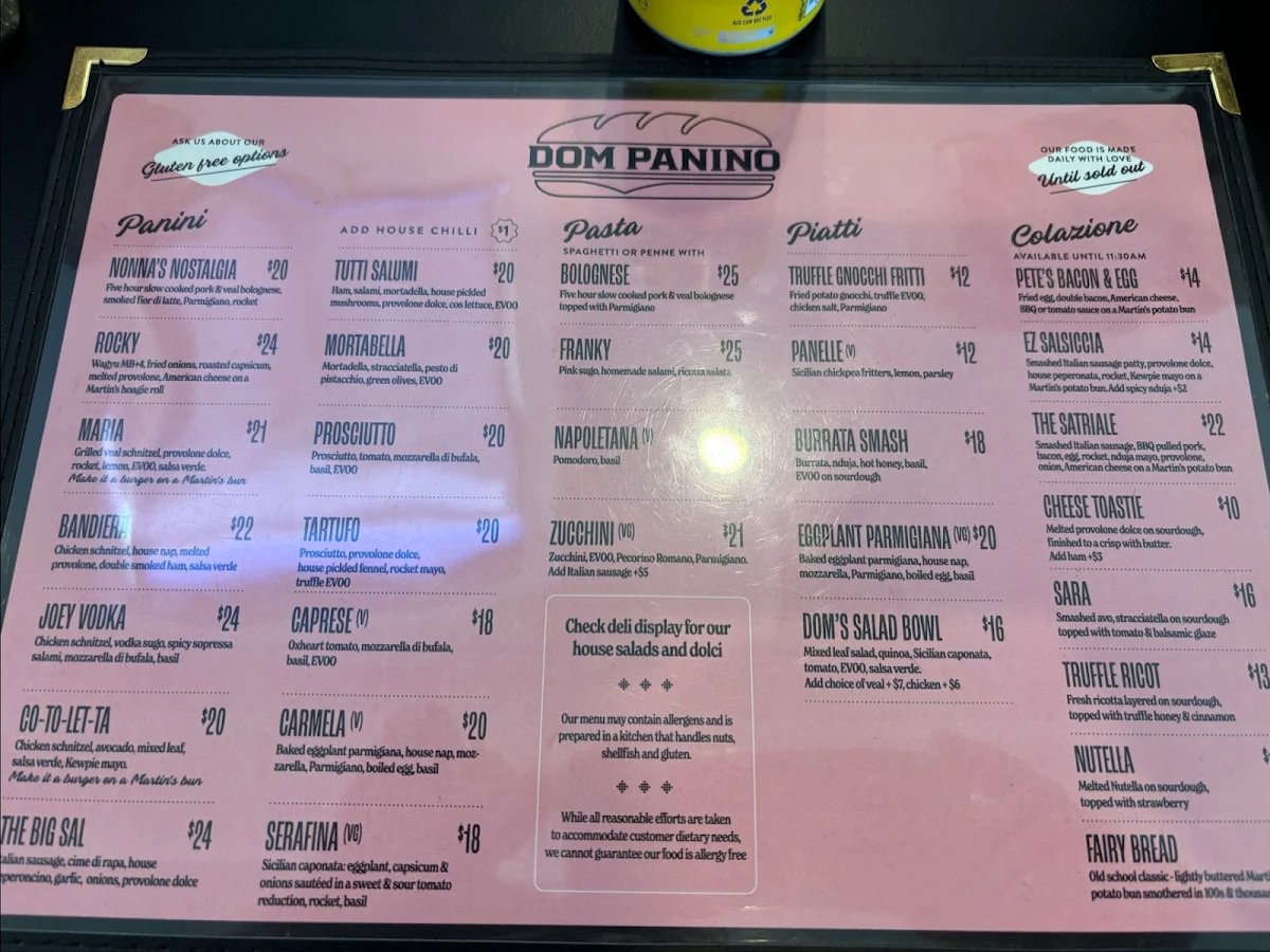 Menu, Dom Panino