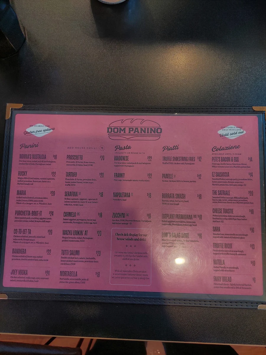 Menu, Dom Panino