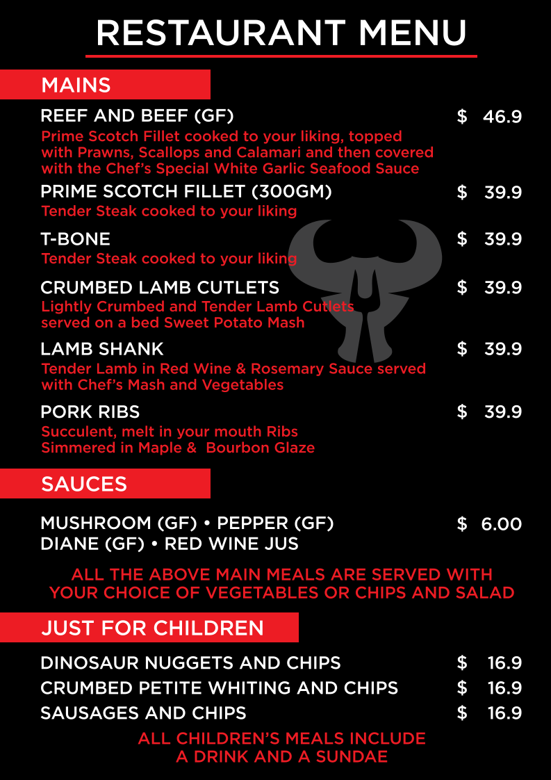 Menu, MATT’S STEAKHOUSE