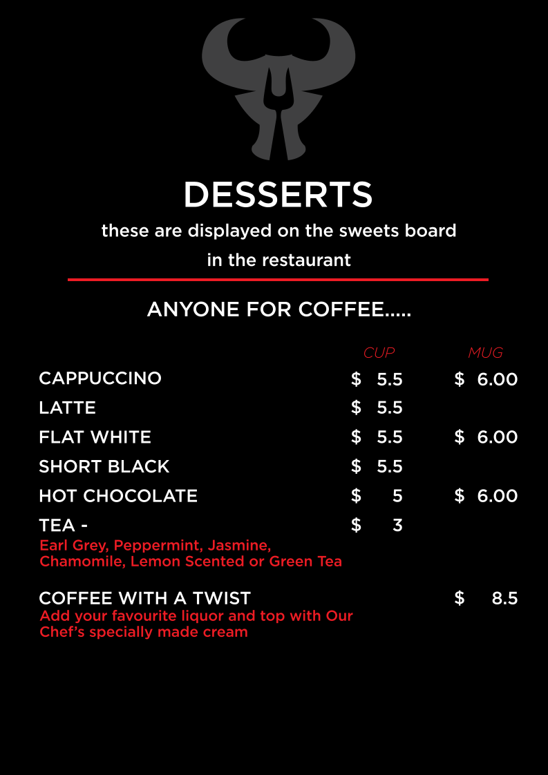Menu, MATT’S STEAKHOUSE