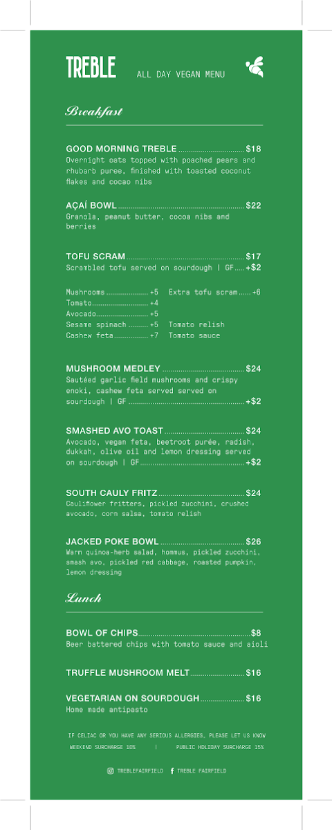 Menu, Treble