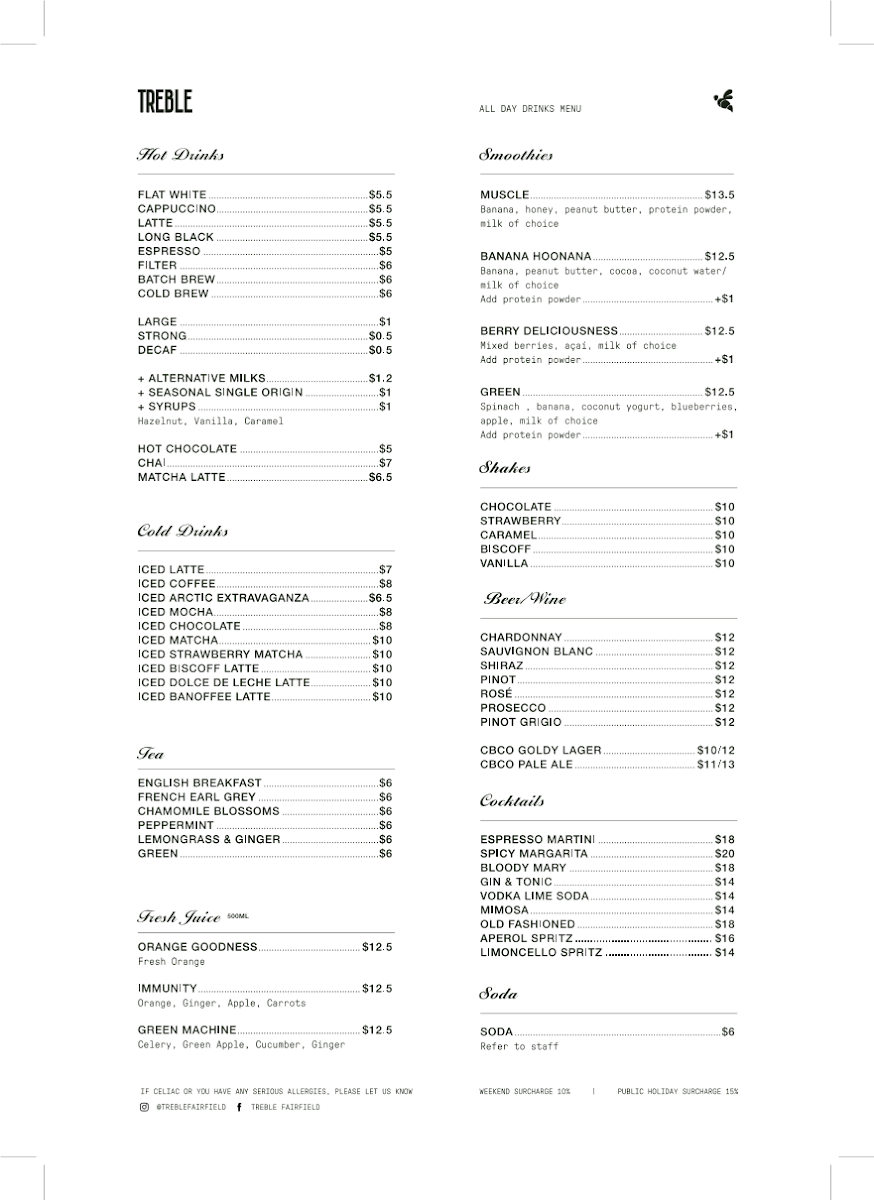 Menu, Treble