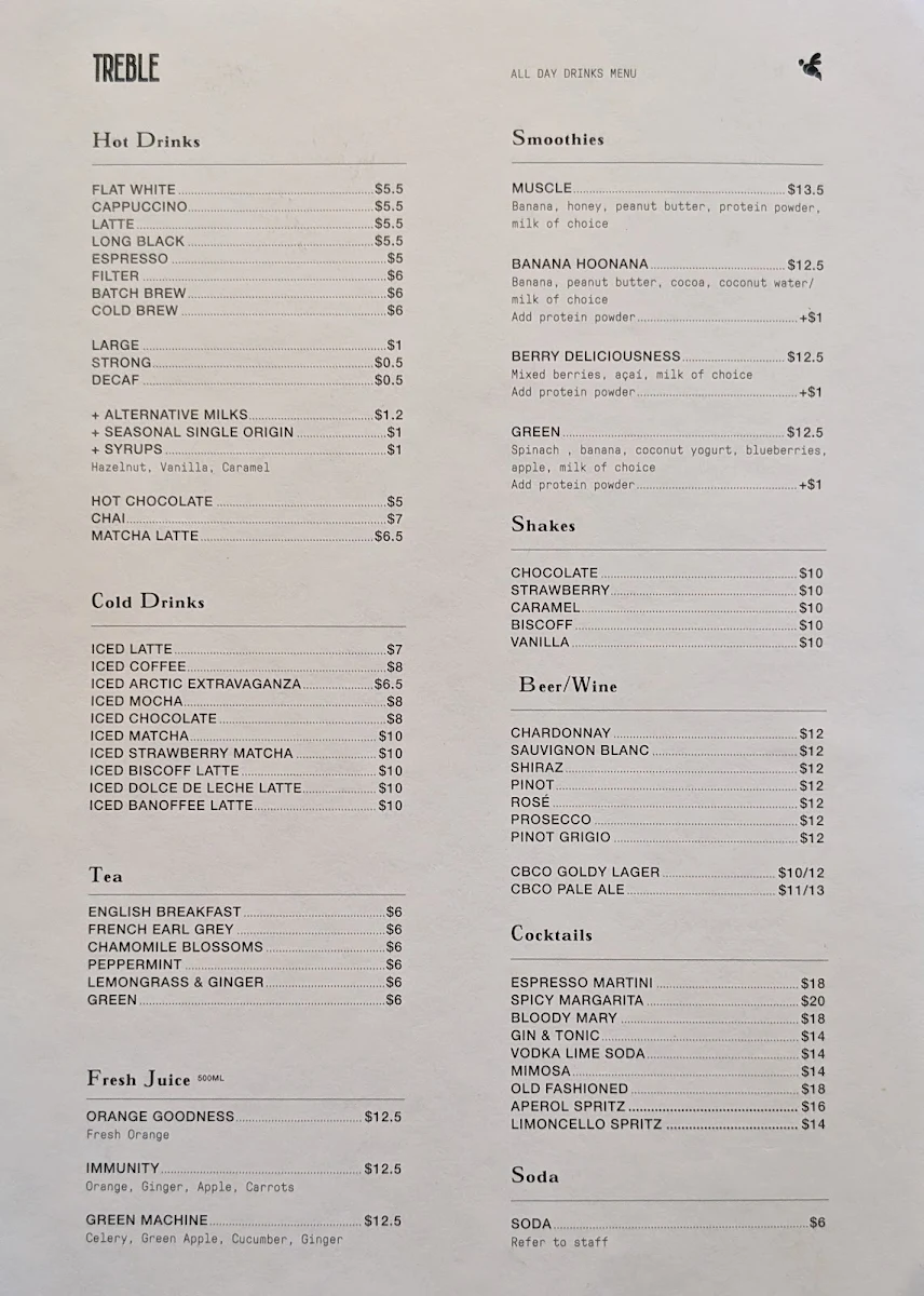 Menu, Treble