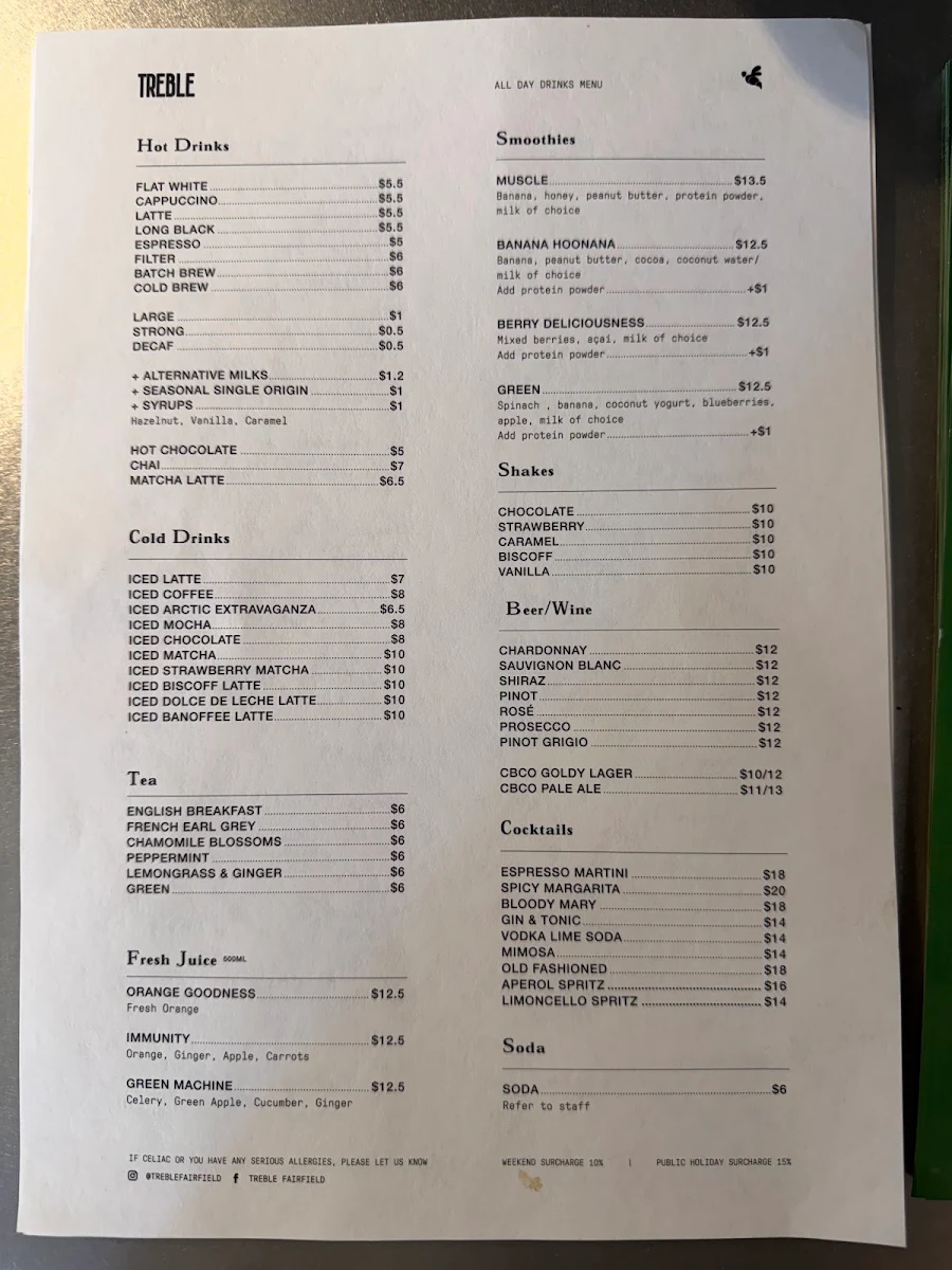 Menu, Treble