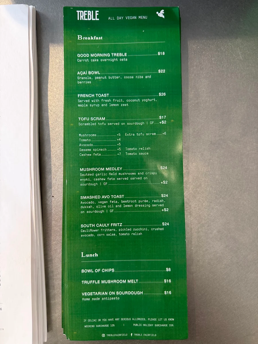 Menu, Treble