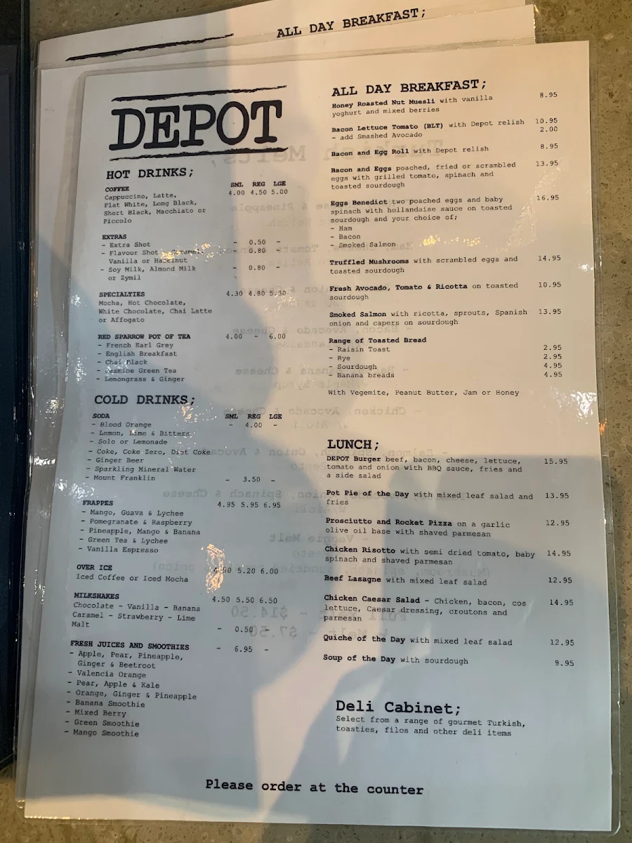 Menu, Depot Cafe