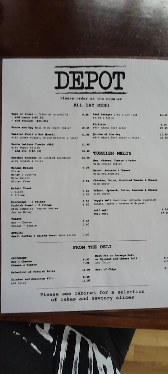 Menu, Depot Cafe