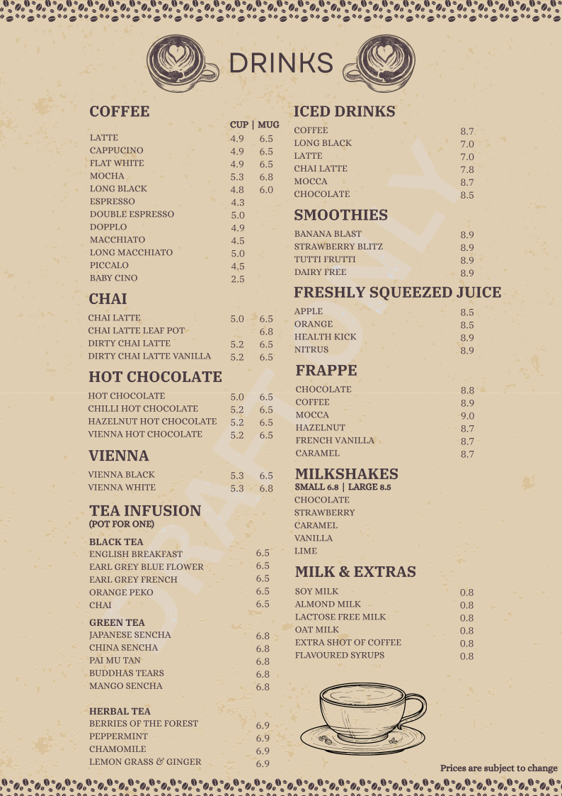 Menu, Grounds For Coffee