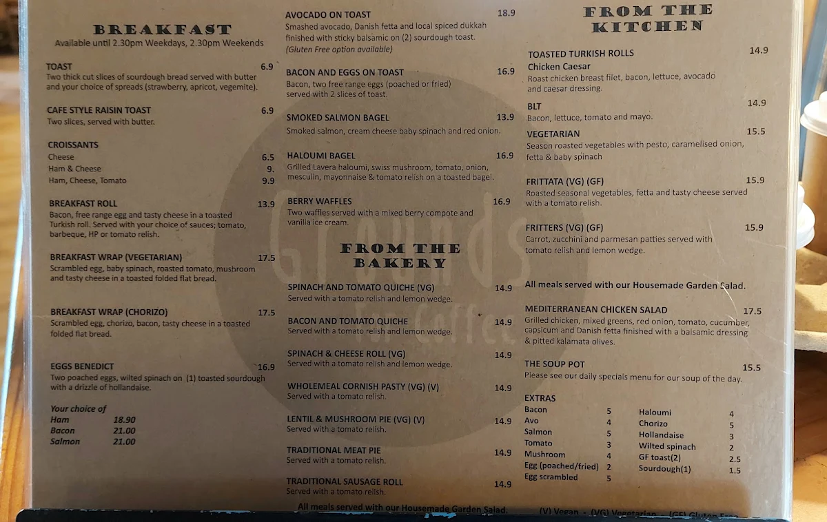 Menu, Grounds For Coffee