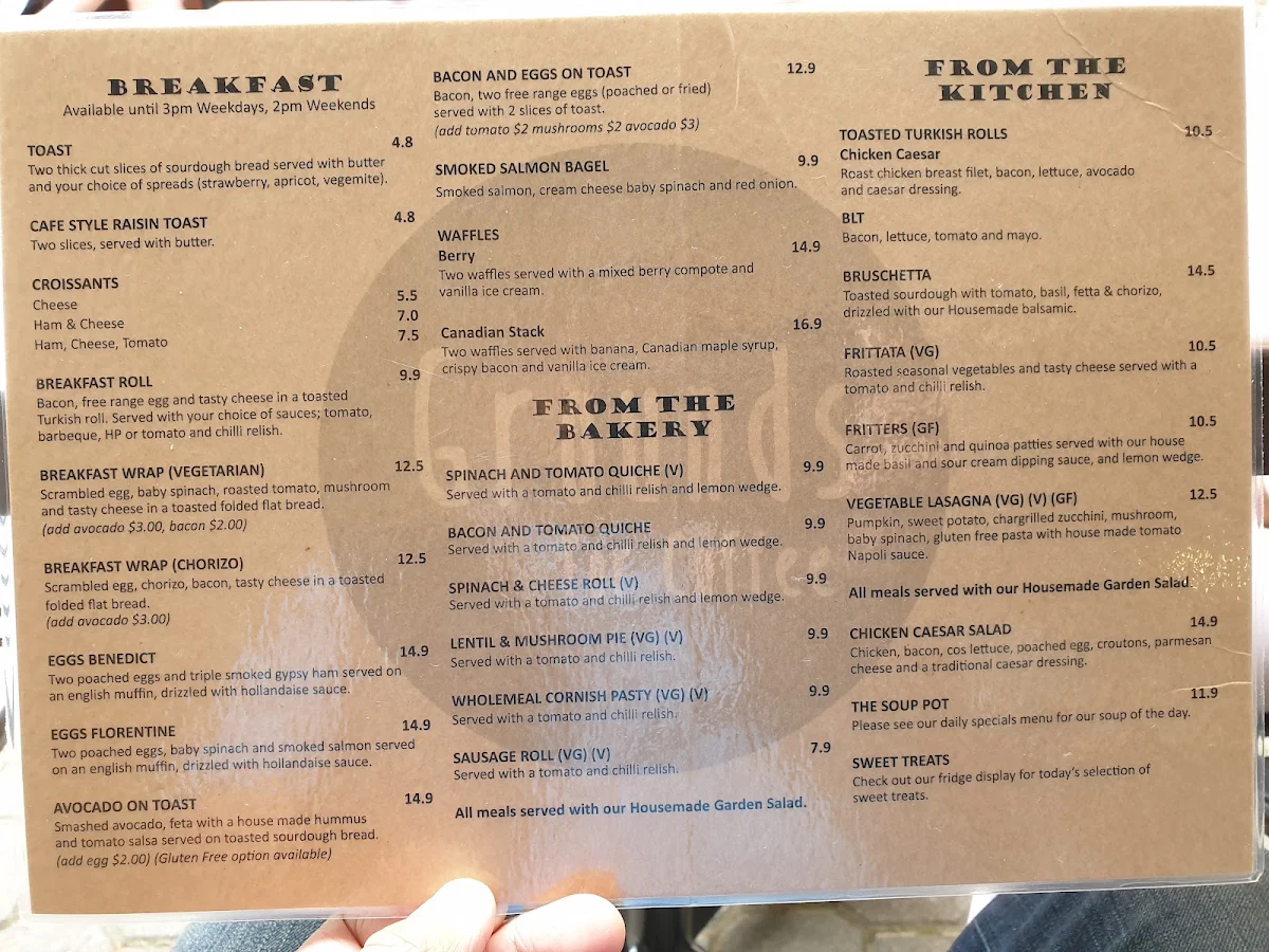 Menu, Grounds For Coffee