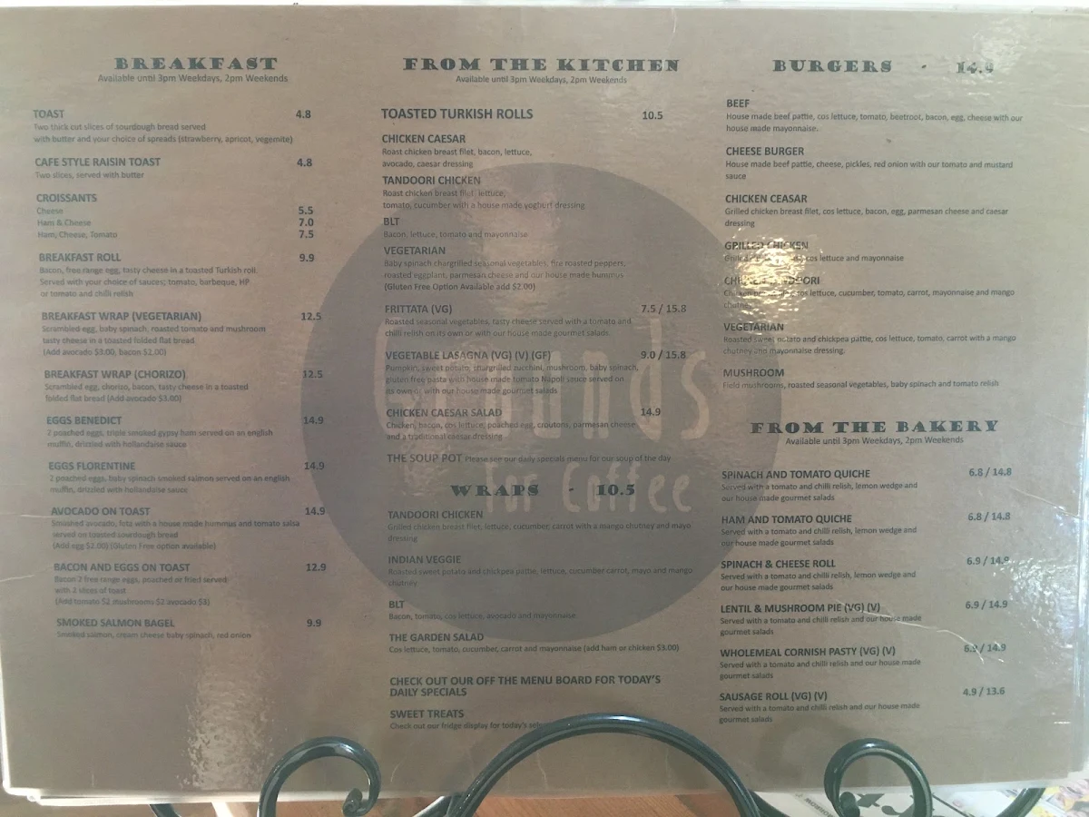 Menu, Grounds For Coffee