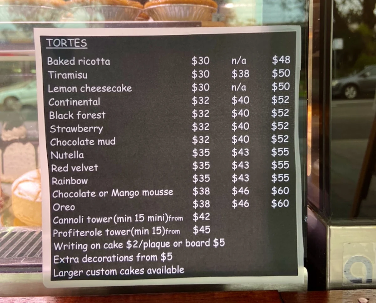 Menu, San Valentino Kogarah
