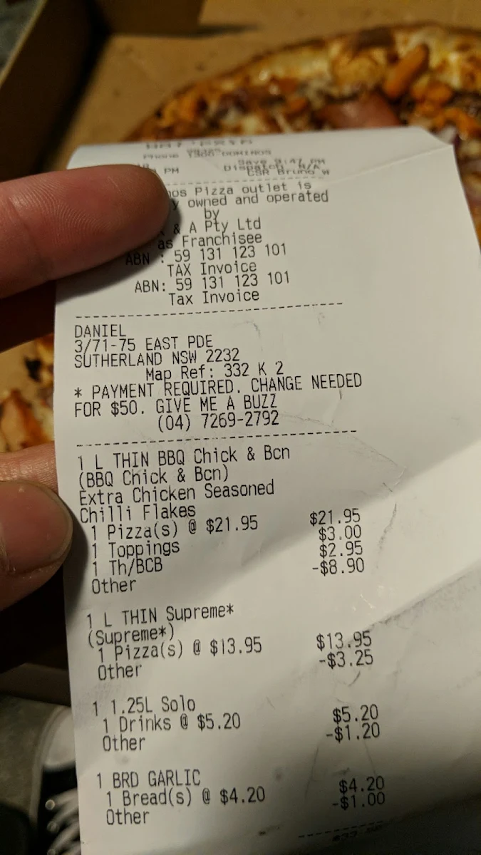 Menu, Domino's Pizza Gymea